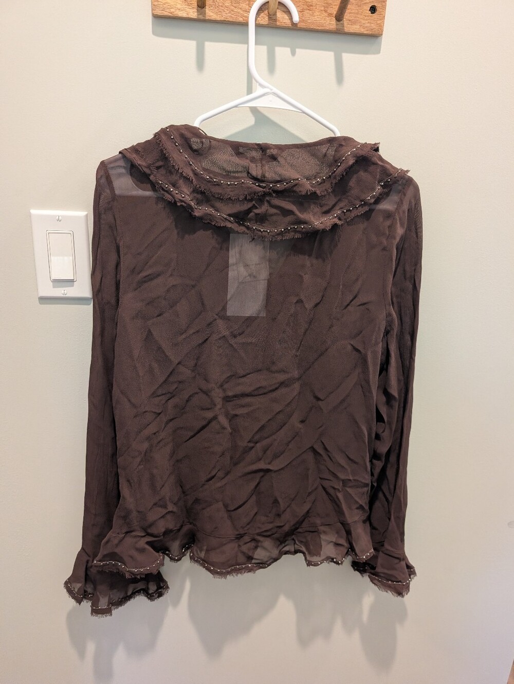 Zara NWT ZW COLLECTION BEADED RUFFLED BLOUSE Brown 5107/287/700 Size Small - Picture 6 of 8